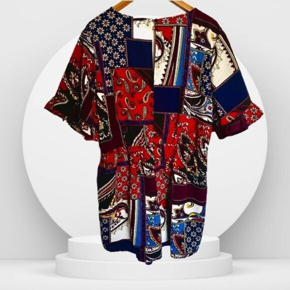 New York & Co Colorful Boho Patchwork Pattern Tie-Front Romper Plus Size XXL - Picture 9 of 9
